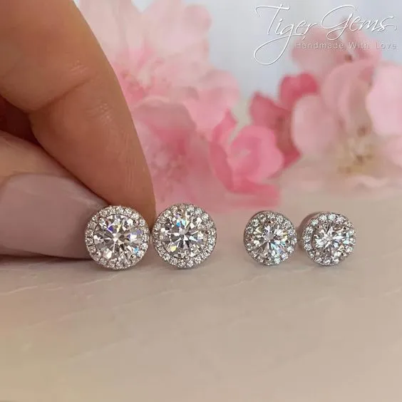 1 ctw Round Halo Stud Earrings