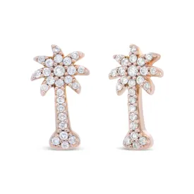 10K Rose Gold 1/4 Cttw Diamond Palm Tree Push Back Stud Earrings (H-I Color, I1-I2 Clarity)