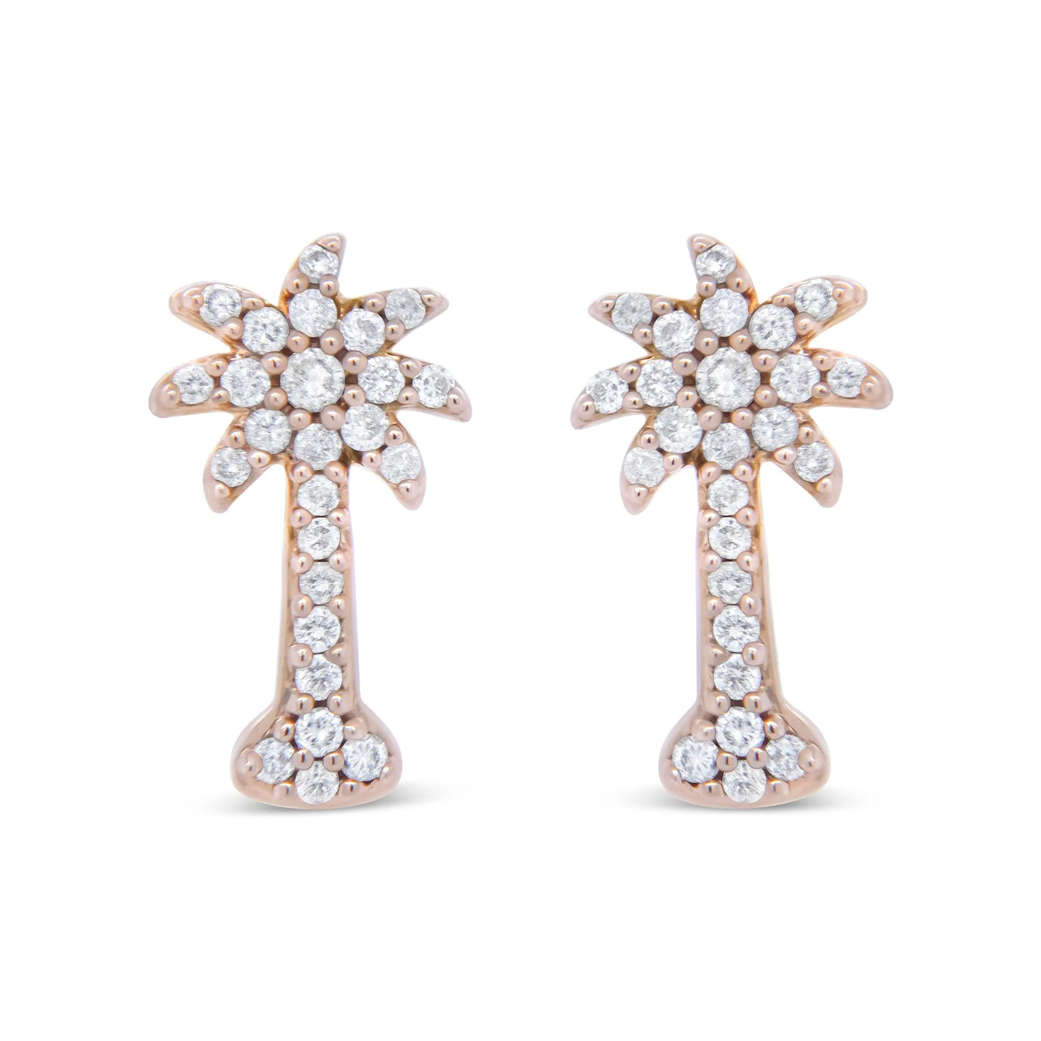 10K Rose Gold 1/4 Cttw Diamond Palm Tree Push Back Stud Earrings (H-I Color, I1-I2 Clarity)