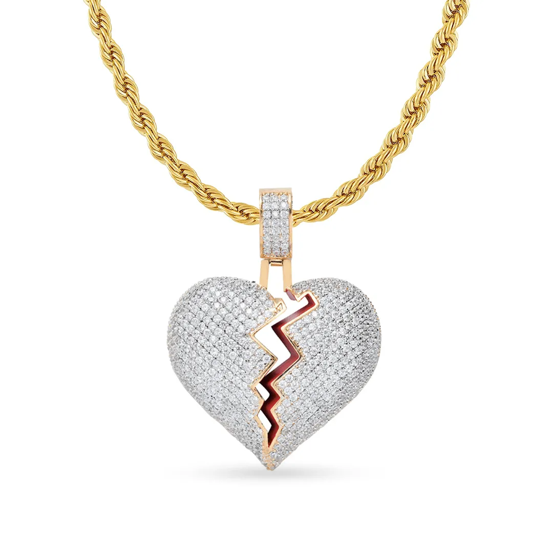 10K Yellow Gold Broken Heart Pendant With 1.40CT Diamonds