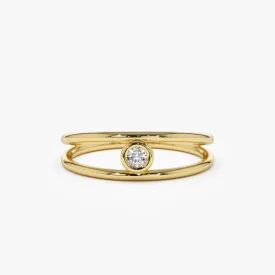 14k Double Band Bezel Setting Diamond Solitaire Ring