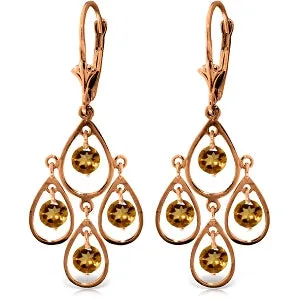 14K Solid Rose Gold Chandelier Geometric Citrine Earrings