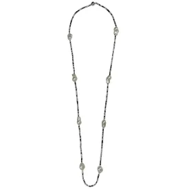 405-BLACK-S | BLACK MIX CRYSTAL & WILD PEARL NECKLACE 44"