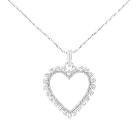 .925 Sterling Silver 1/2 Cttw Prong Set Diamond Encrusted Open Heart 18" Inch Pendant Necklace (I-J Color, I1-I2 Clarity)