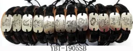 black color leather bracelet with zodiac design Case of 24