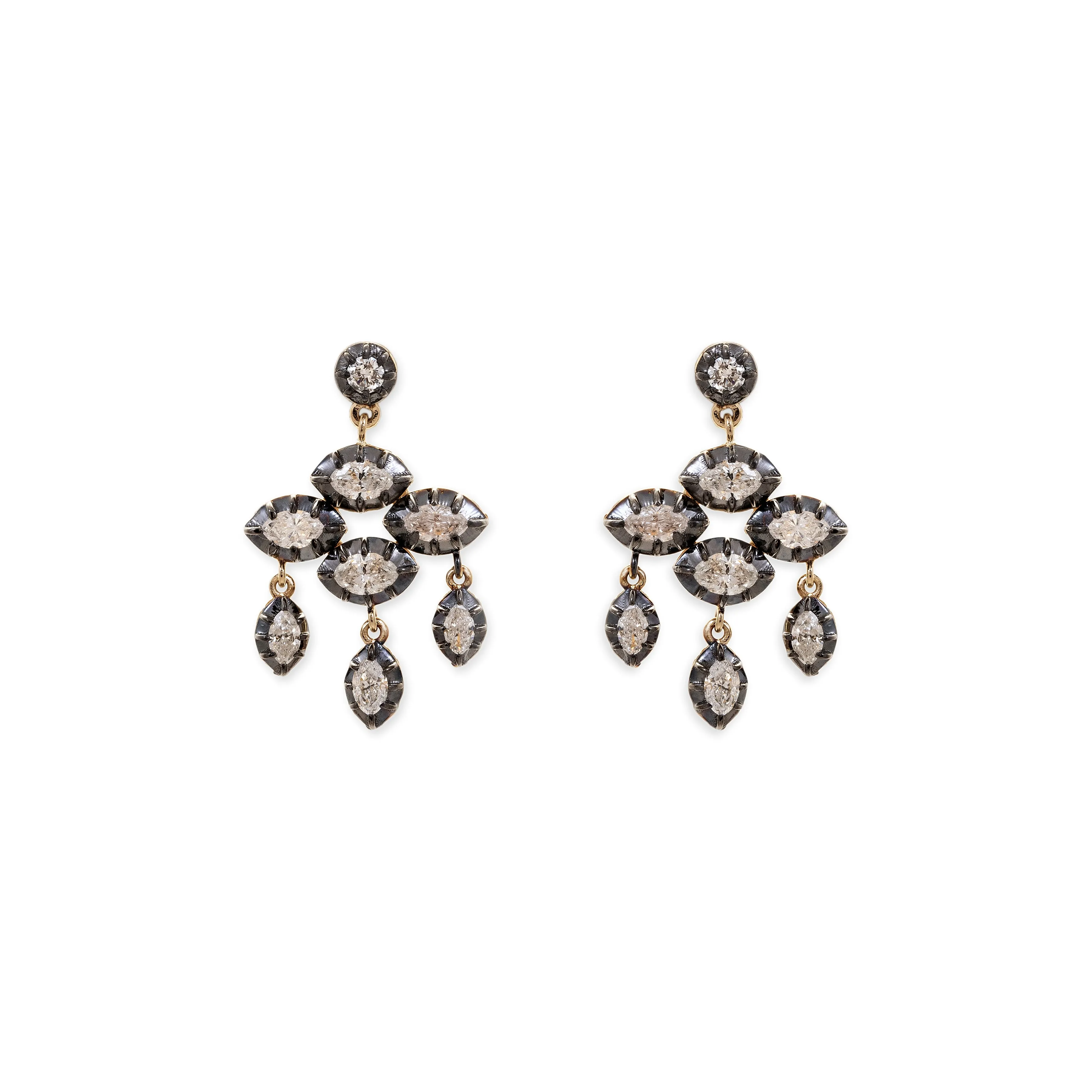 BLACK RHODIUM SOPHIA MARQUISE DIAMOND CHANDELIER EARRINGS