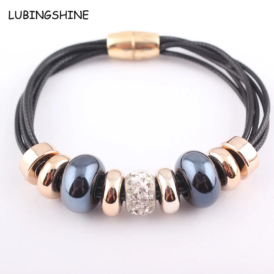 Bracelet Wholesale 2017 New Fashion Jewelry 6 Leather Bracelet for Women Bangle Europe Beads Charms Magnetic Clasp Bracelet B320