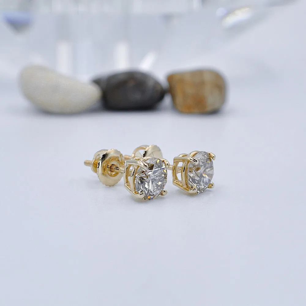 Certified 2.20CT Round Cut Diamond Stud Earrings in 14KT Yellow Gold