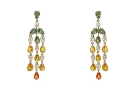 Earrings 18kt Gold Pear Sapphires & Diamonds Chandelier