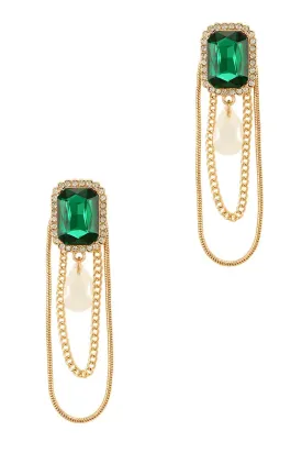 Emerald Crystal Drop Chain Earrings