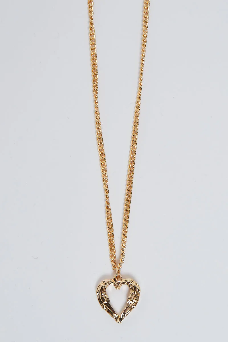 Gold Angel Wings Love Heart Pendant Necklace - Hana