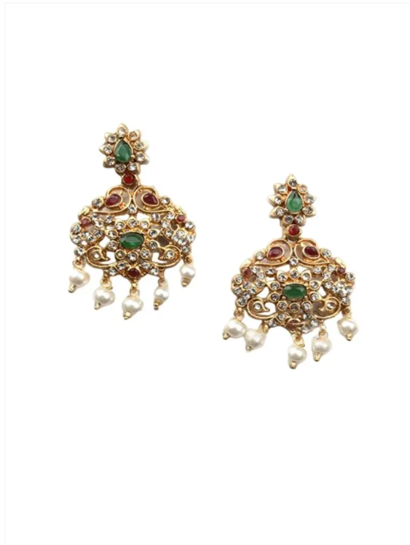 Gold-Plated Stone Studded and Emerald Green Beads Jewellery Set