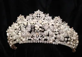 Gorgeous Big Royal Crystal & Freshwater Pearl Bridal Tiara Crown