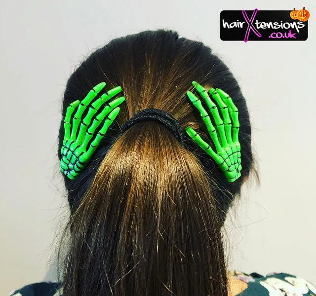 Green-Black Halloween Skeleton Hands Hair Clips