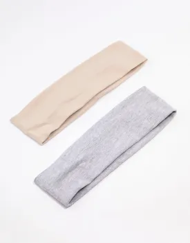 Grey & Beige Stretchy Fabric Headband Pack