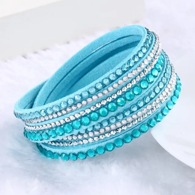 Hot Sale 2016 NEW  Fashion Rhinestone Leather Wrap Bracelet Crystal Multilayer Bracelets bangles for Women/Men Free Shipping