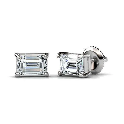 Incredible 1.00CT Emerald Cut Diamond Stud Earrings in 14KT White Gold