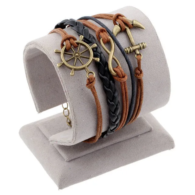 Juegos Del Hambre Vintage Bird Owls Anchor Bracelets Wrap Leather Bracelet Charm bracelets pulseira couro bracelets for women