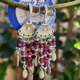 MAYAN LEAVES - 925 RUBY DANGLE EARRINGS