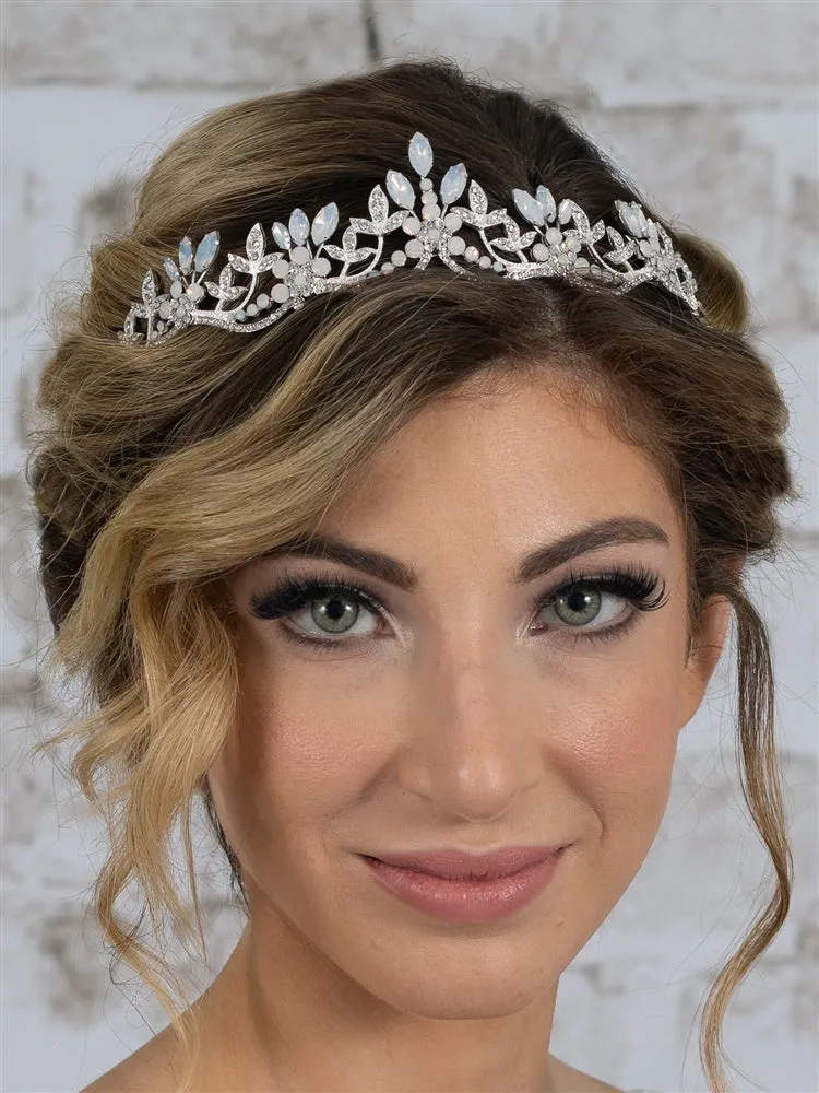 Opal Crystal Bridal Tiara Wedding Crown with Wavy Motif