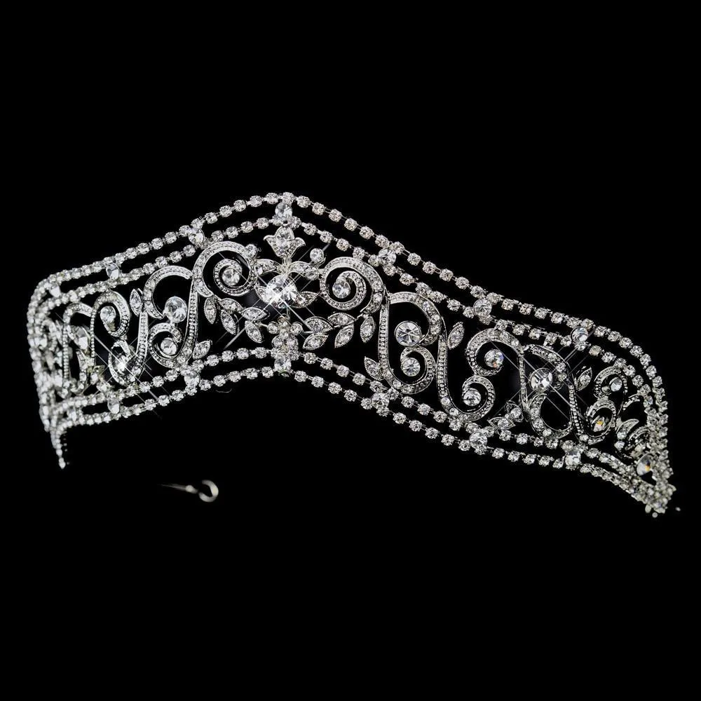 Regal Antique Silver Crystal Bridal Tiara Headpiece