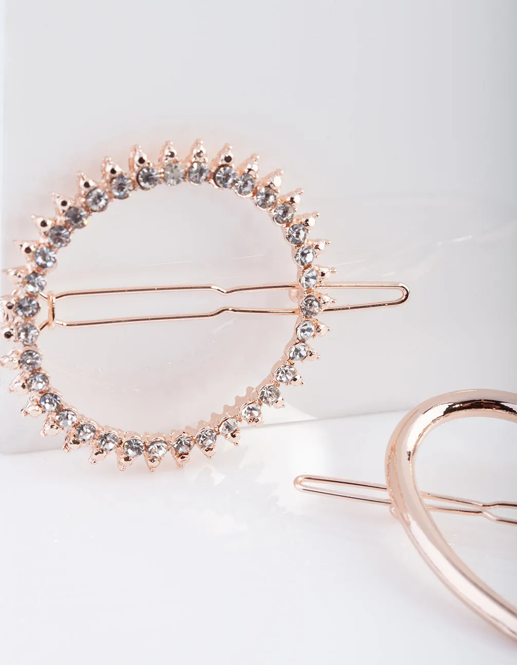 Rose Gold Diamante Love Clip Pack