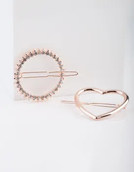 Rose Gold Diamante Love Clip Pack