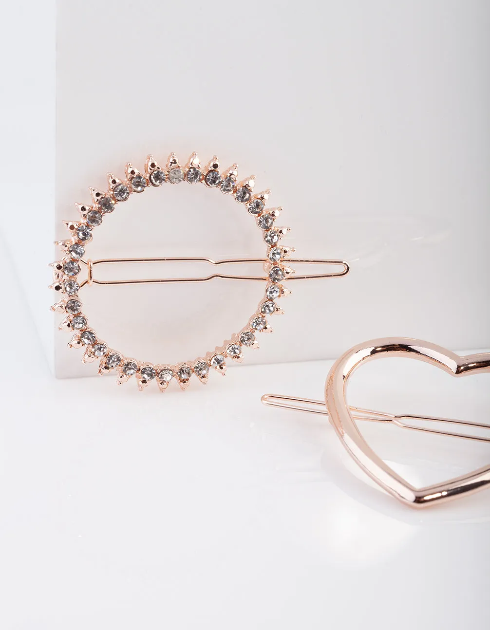 Rose Gold Diamante Love Clip Pack