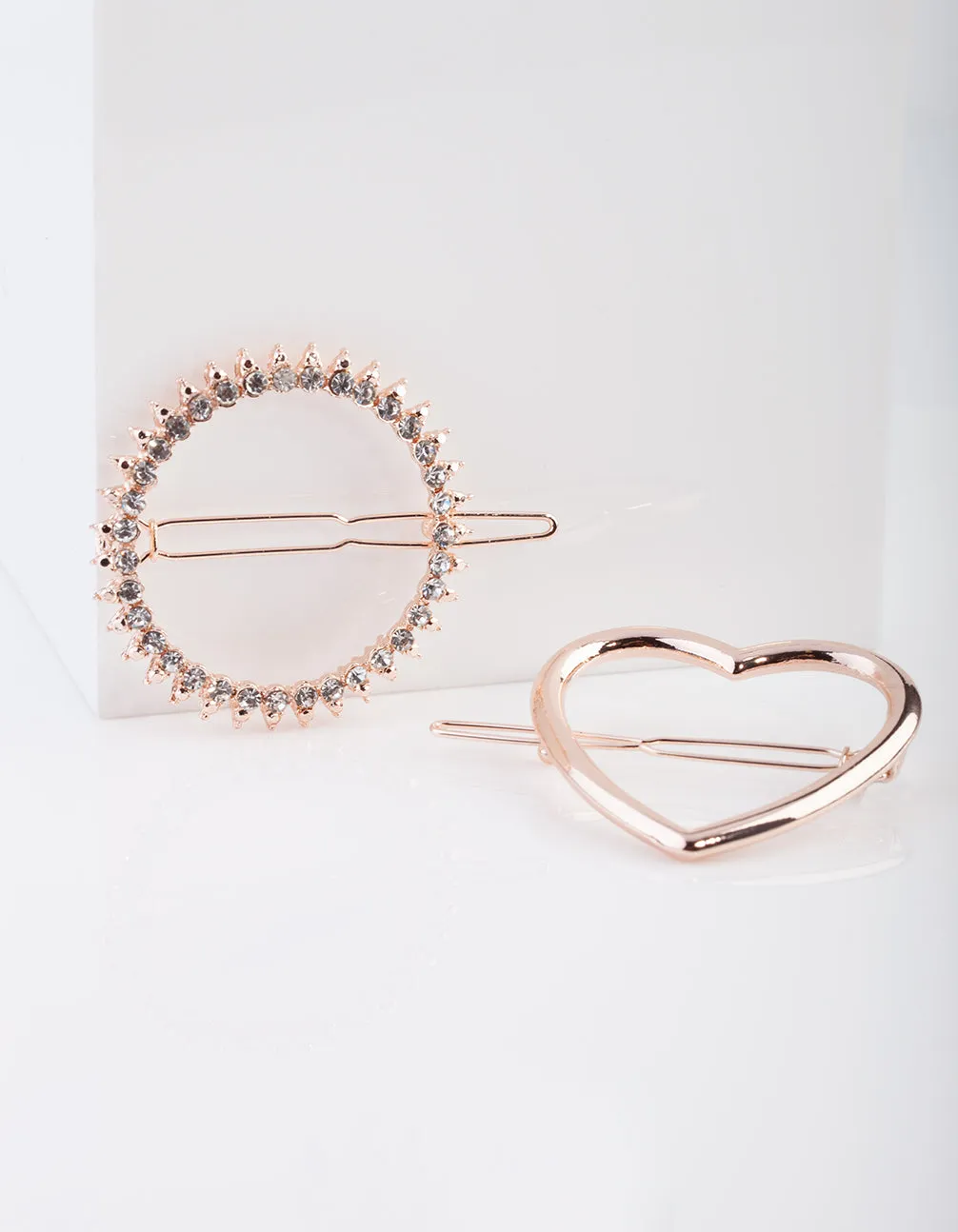 Rose Gold Diamante Love Clip Pack