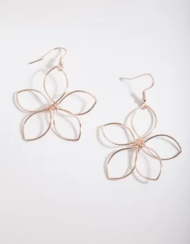 Rose Gold Wire Open Flower Drop Earrings