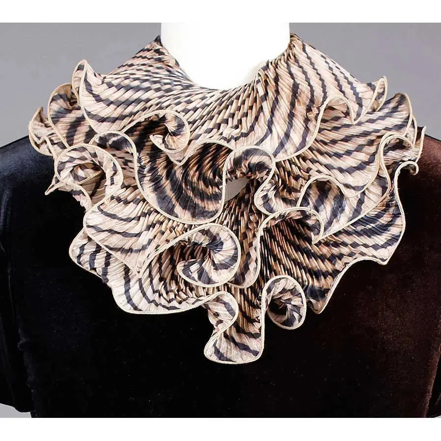 Shibori Silk Infinity Scarf SIA-03 in Black and Beige by Cathayana