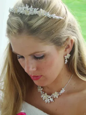 Silver or Gold Ivory Pearl Crystal Wedding Tiara