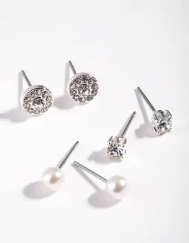 Silver Pearl Mixed Diamante Earring Pack