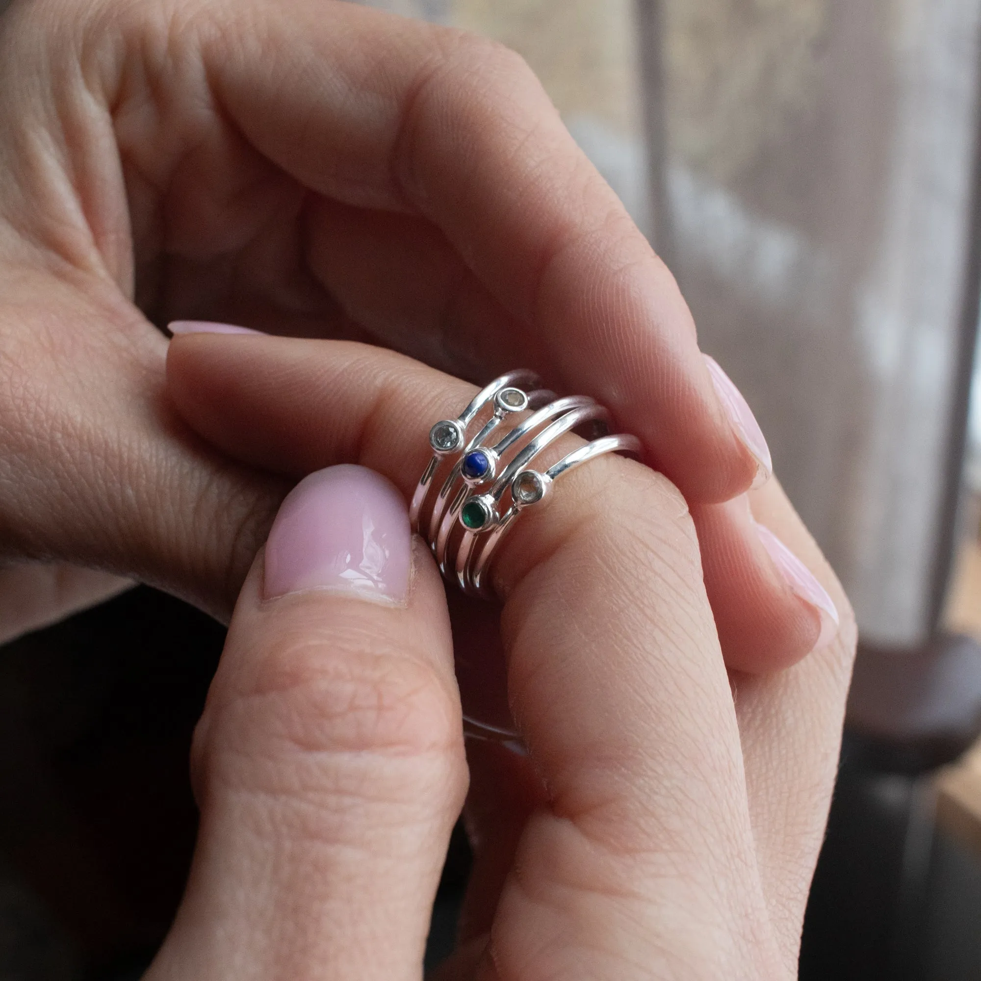 Small Round Silver Stone Ring