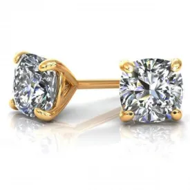 Special 0.25CT Cushion Cut Diamond Stud Earrings in 14KT Yellow Gold