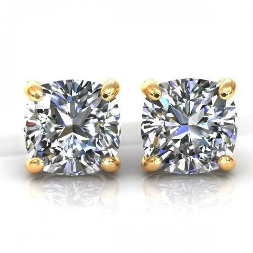 Special 0.25CT Cushion Cut Diamond Stud Earrings in 14KT Yellow Gold