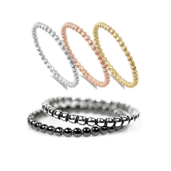 Sterling Silver Beaded Stacking Rings - Various Finishes - Rose, Yellow, Black, Antiqued, Silver