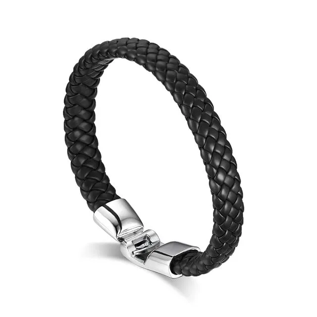 Vnox Promotion men bracelet bangle leather jewelry stainless steel clasp fashion accessories wholesale